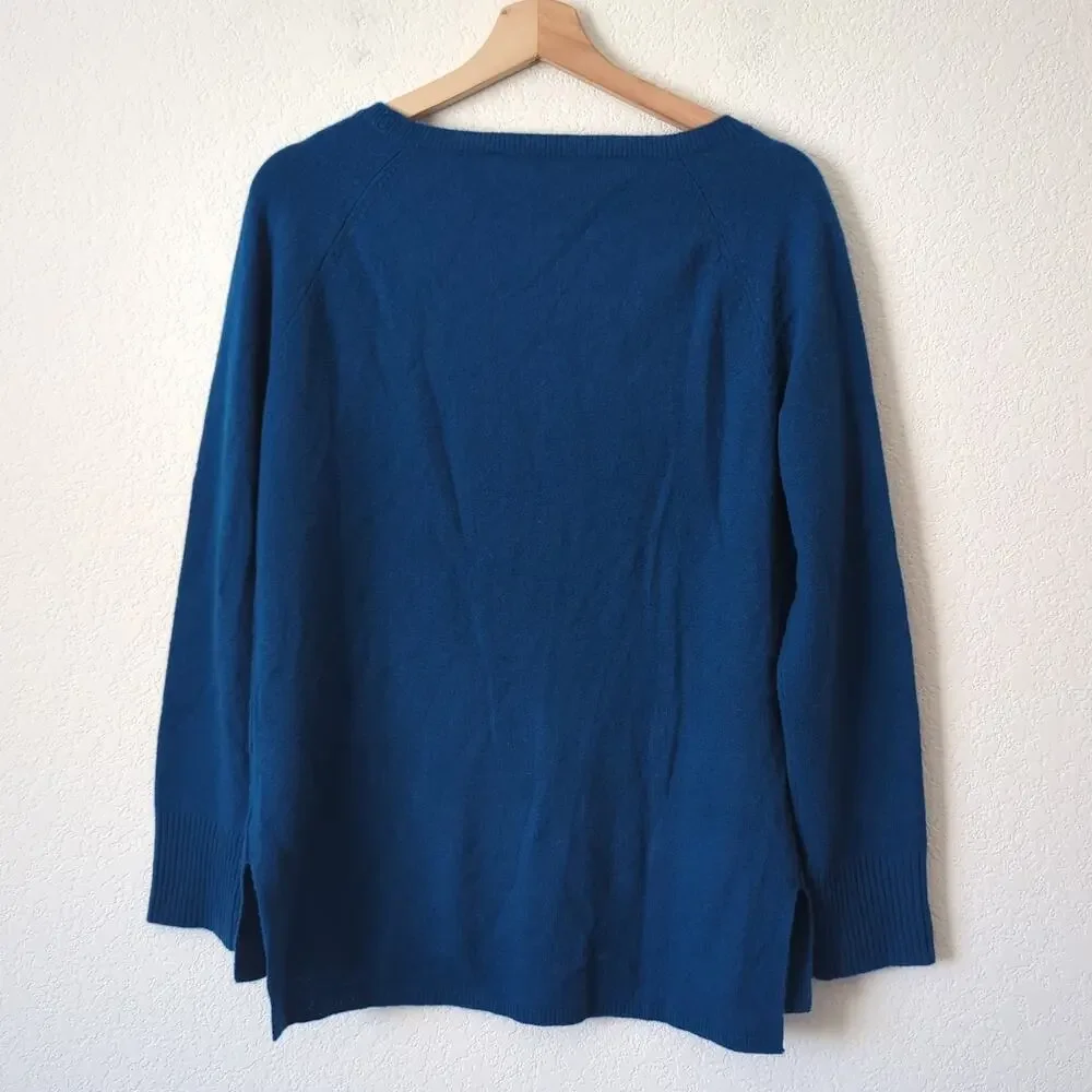 Lark‎ & Ro Womens Sweater Sz Medium Blue 100% Cashmere Luxury Soft Ribbed Preppy